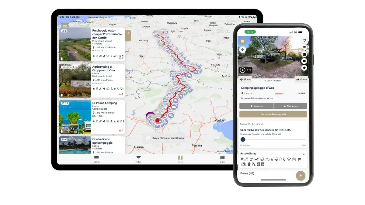 Camping App Ansicht auf dem Tablet und dem iPhone