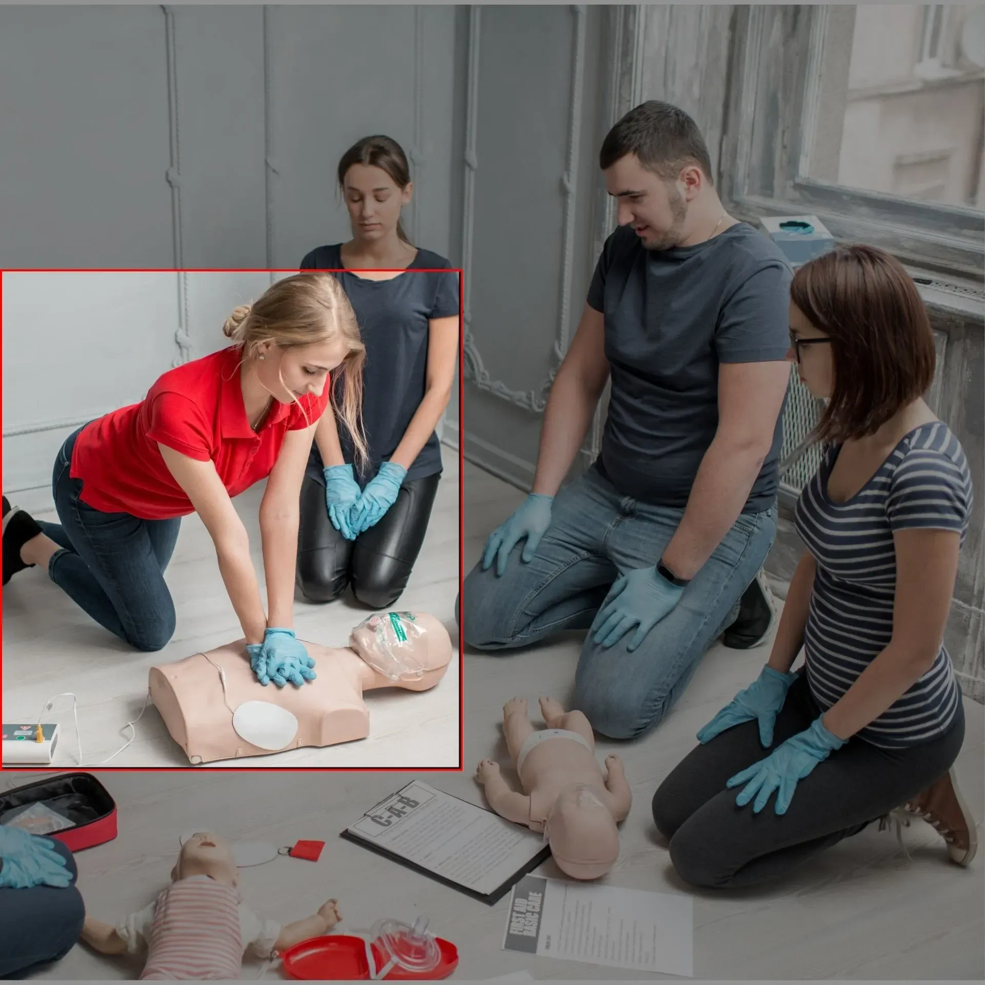 Formation SST — secouristes en exercice sur mannequins