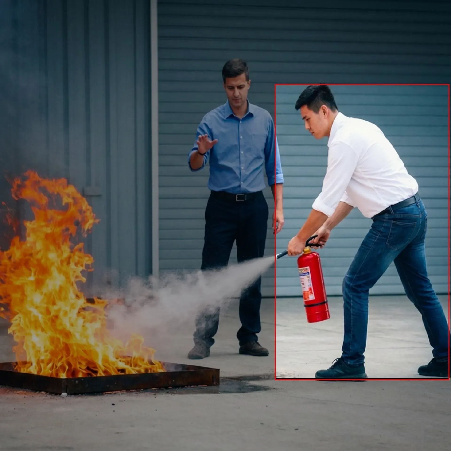 Exercice de manipulation d’extincteur sur feu réel