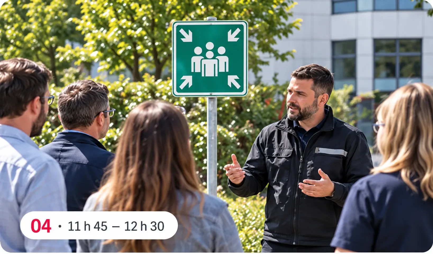 Le formateur explique le point de rassemblement aux participants