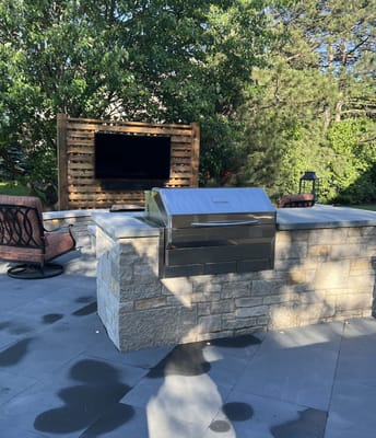 outdoor TV and fire pit