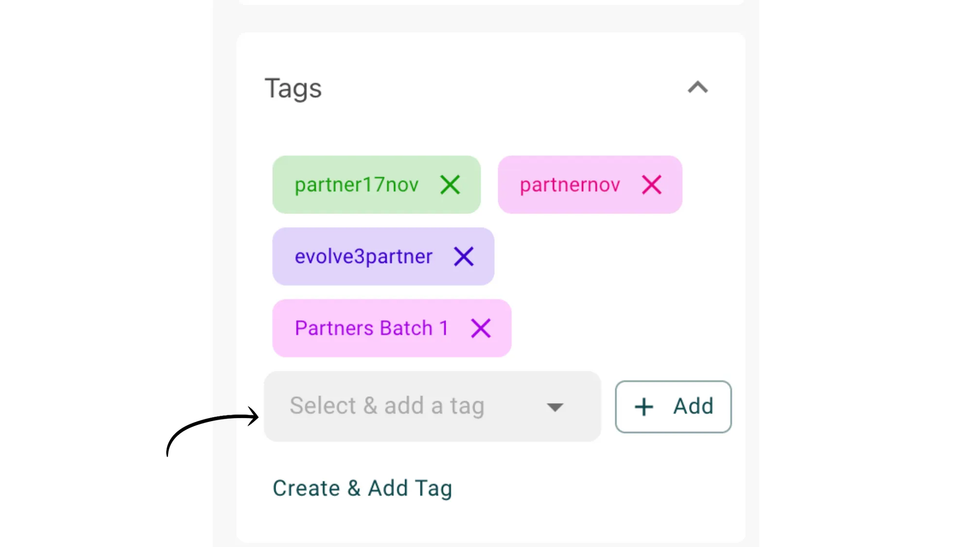 2 Under Tags section click Select and add a tag.webp