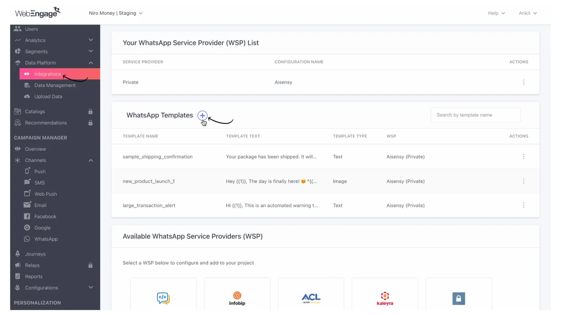 Go to Integrations in Webengage dashboard.webp