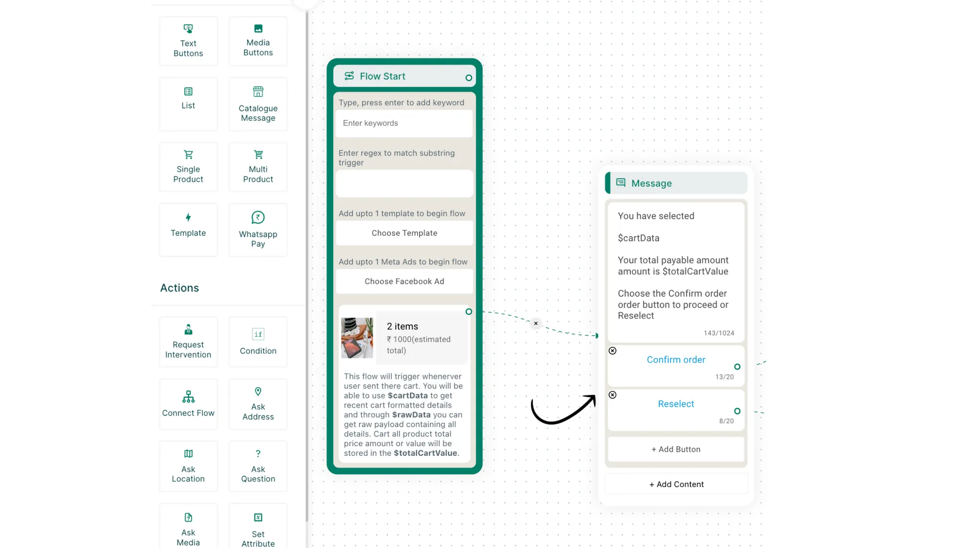 2 Create Chatbot flow with Confirm Order option.webp