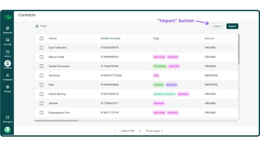 2 Go to Contacts Page and click Import Button.webp