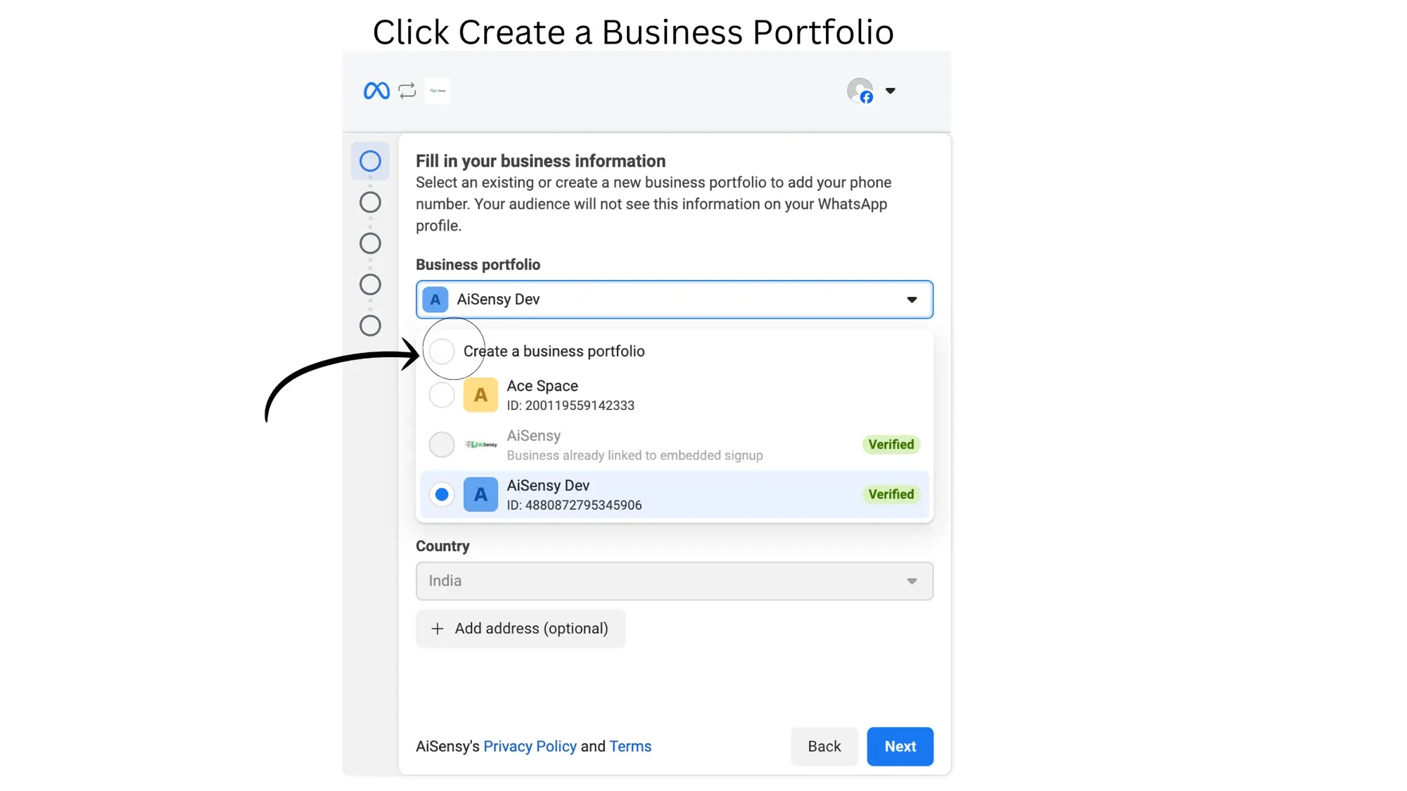 8. Tap on Create a Business Portfolio2.webp