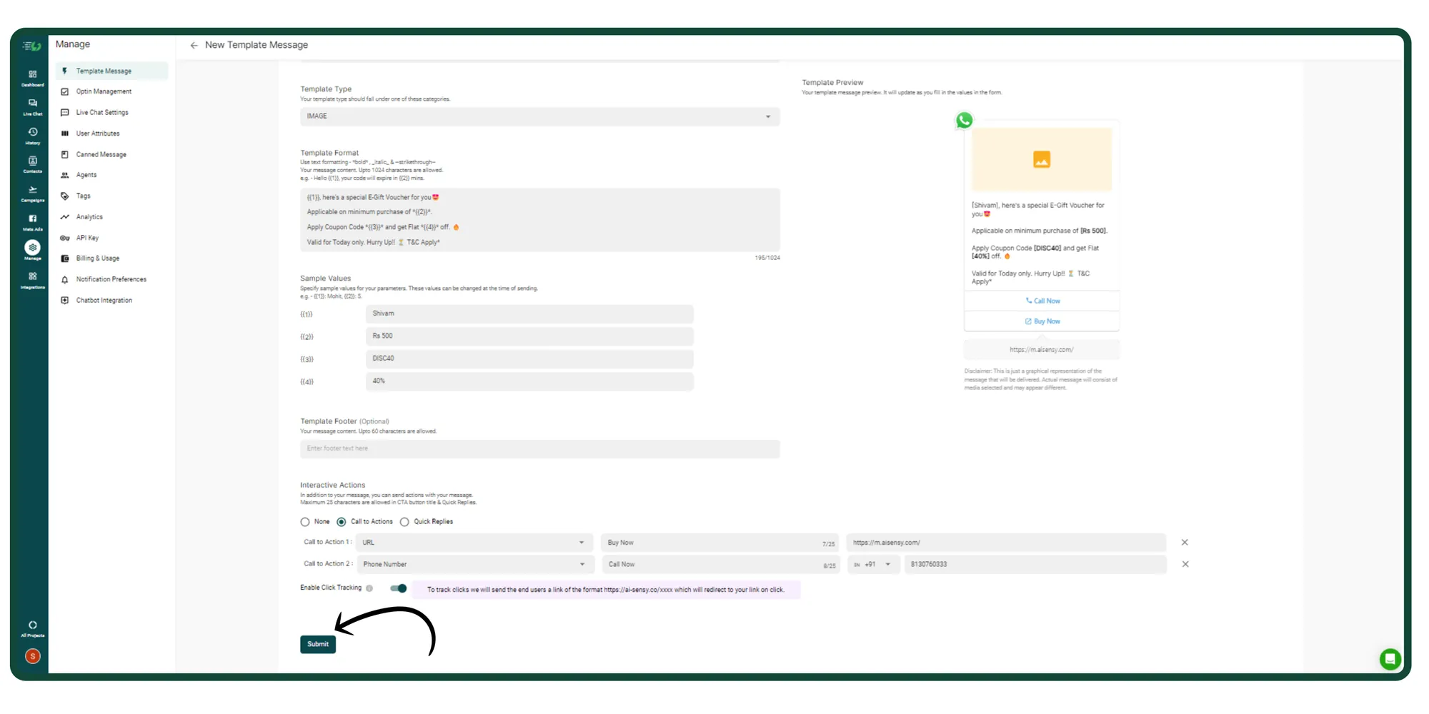9. Submit the template message.webp