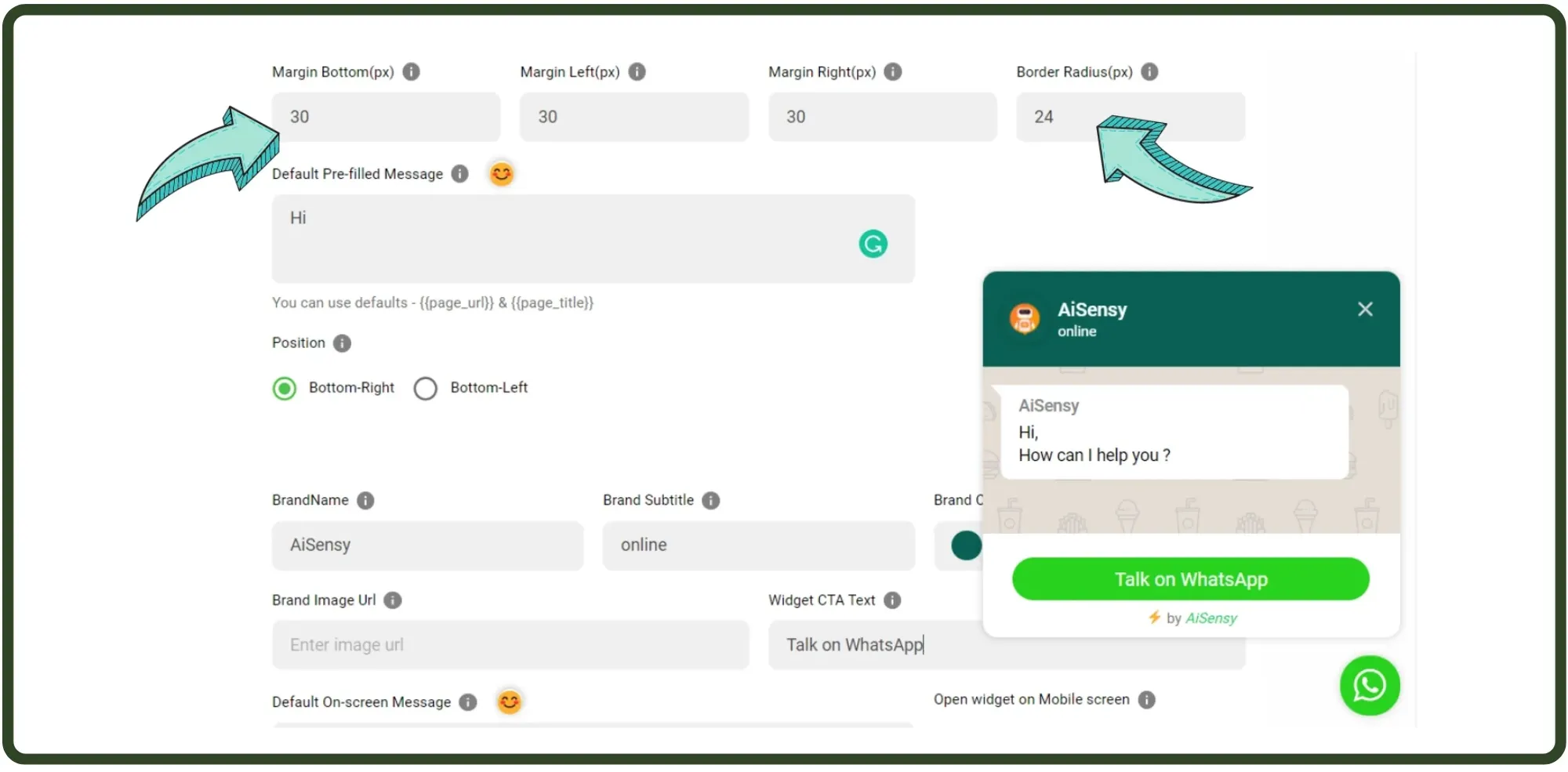 Configure the WhatsApp Button Dimensions.webp