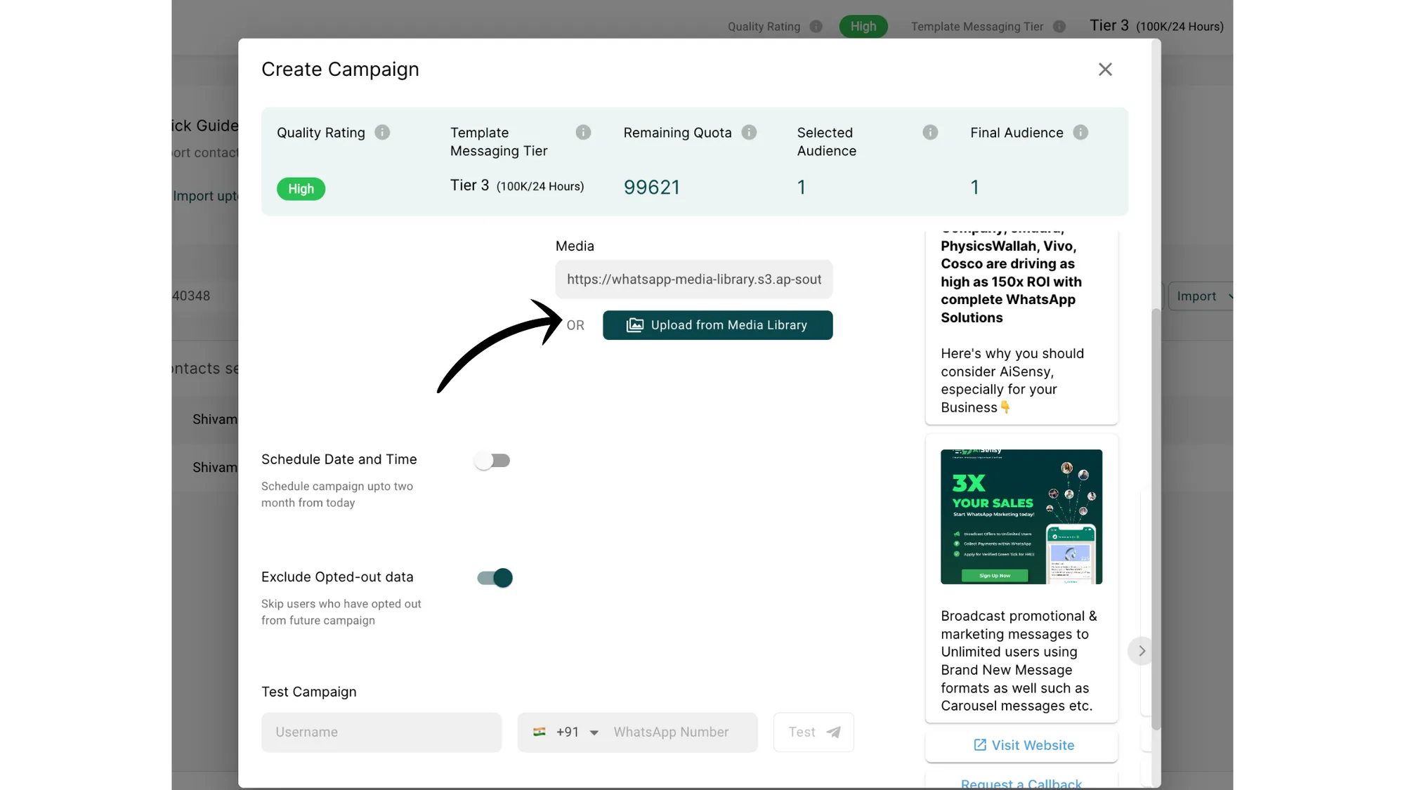 Add images while sending your Carousel message.webp