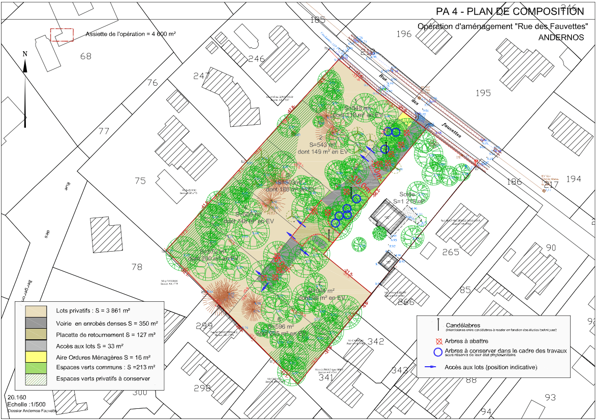 Plan de composition terrains à vendre Les Fauvettes Andernos