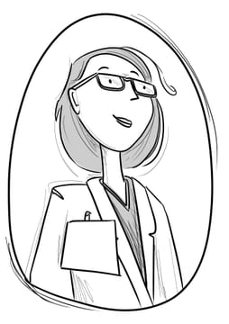 une jeune femme à lunettes avec une blouse de scientifique