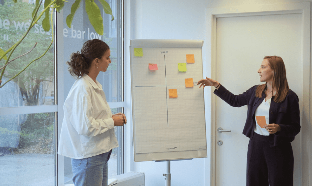 Partner An-Katrien and Lead Consultant Emily solving an impact effort matrix.png