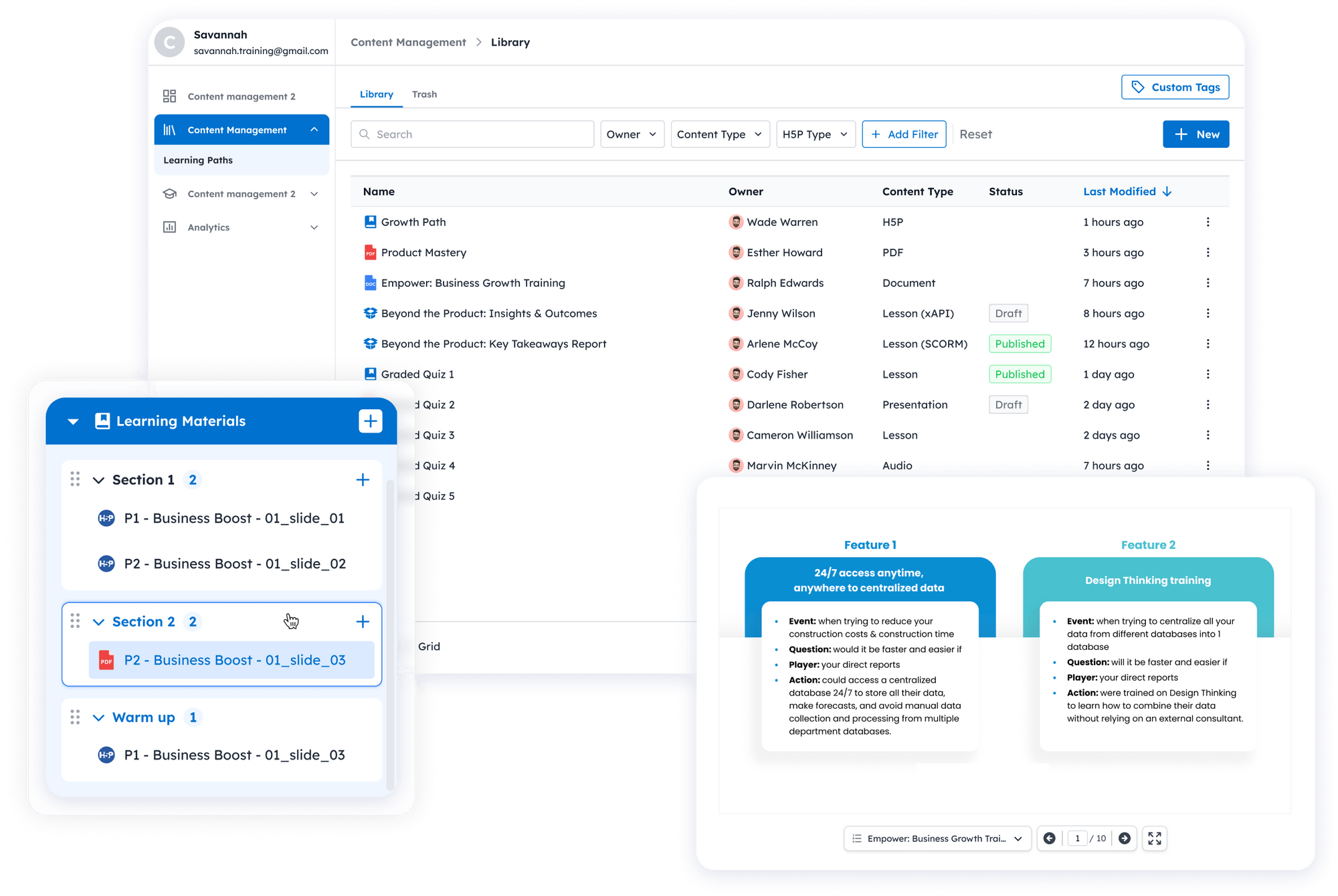 Content management system with course search, popular courses overview, class information, and detailed assessment settings.