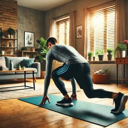 DALL·E 2024-10-01 10.20.13 - A person exercising at home, performing a workout routine in a cozy living room. The individual is using a yoga mat and performing exercises such as l.jpeg