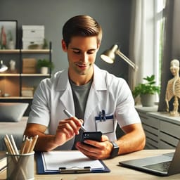 DALL·E 2024-10-01 10.23.21 - A physiotherapist using a mobile application to enhance productivity, without showing the screens of any devices. The physiotherapist is seated at a d.jpeg