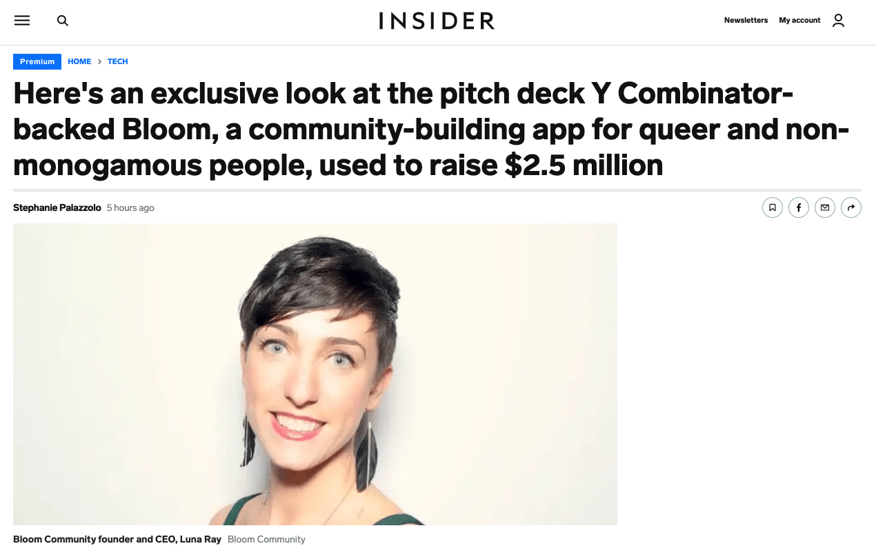 Preview of Business Insider article featuring Bloom Community