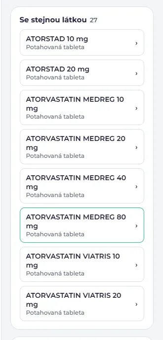 Přípravky se stejnou účinnou látkou jako Sortis: Atorstad a Atorvastatin Medreg