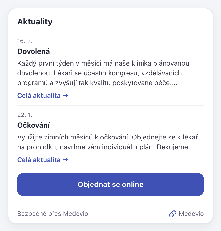 Aktuality z Medevio na webu ordinace