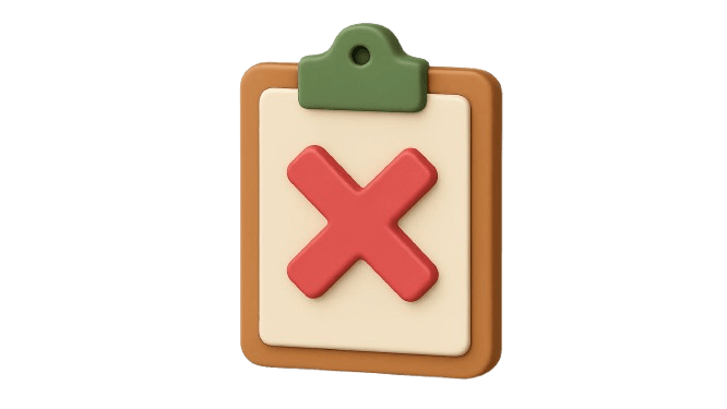 Clipboard with a red X mark