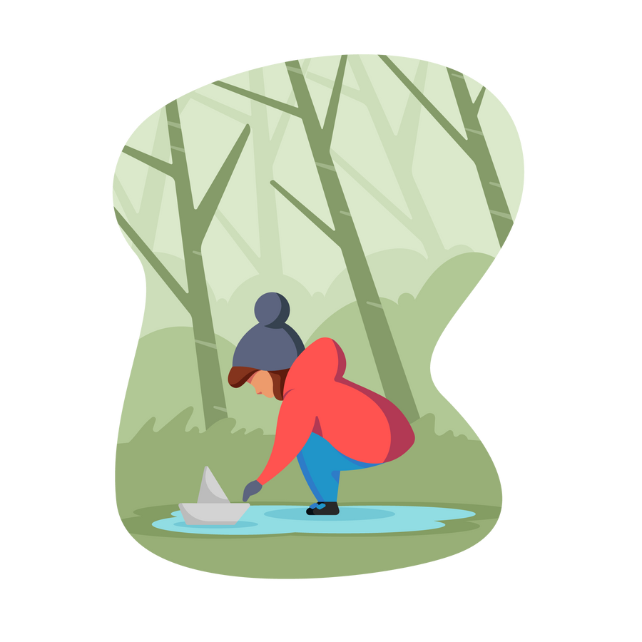 child girl boat forest