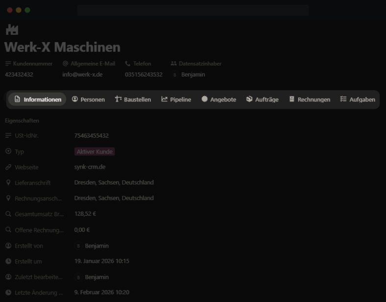 Zentrale Kundenakte für Handwerker – Voll-relationale Verknüpfung von Baustellen, Terminen und Rechnungen