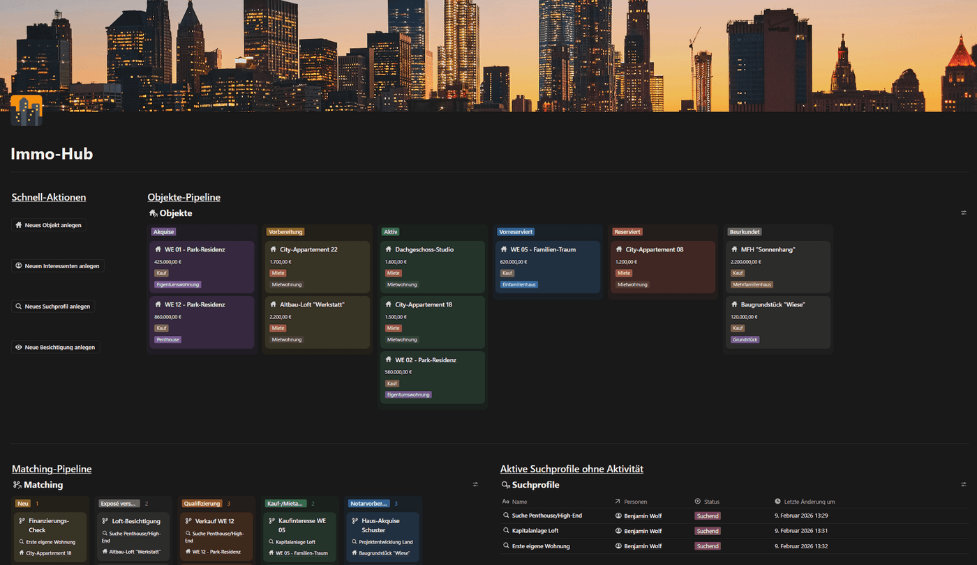 SYNK Immobilien Immo-Hub Dashboard – Objektverwaltung und intelligentes Matching-Radar für Makler