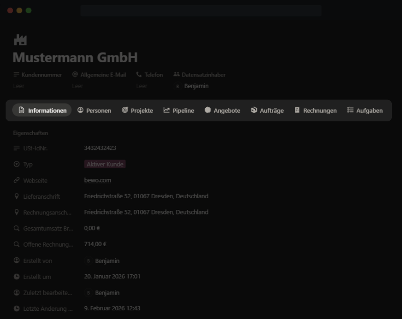 Relationaler Kundendatensatz in SYNK Agentur – Alle Projektdaten und die lückenlose Historie auf einen Blick
