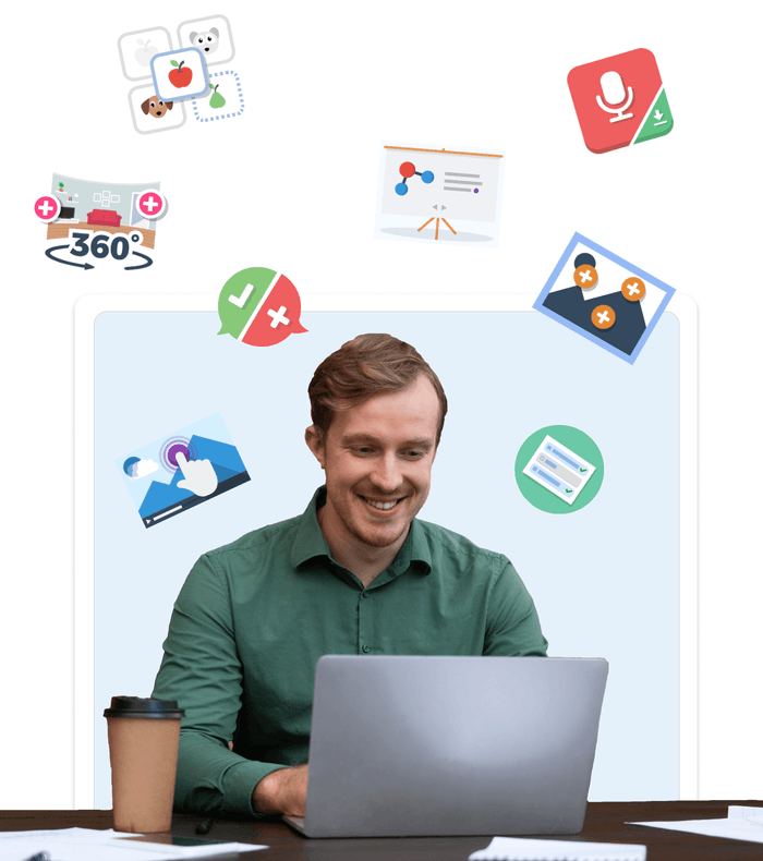 Digital Learning: Man Accessing Diverse Content Library on Laptop.