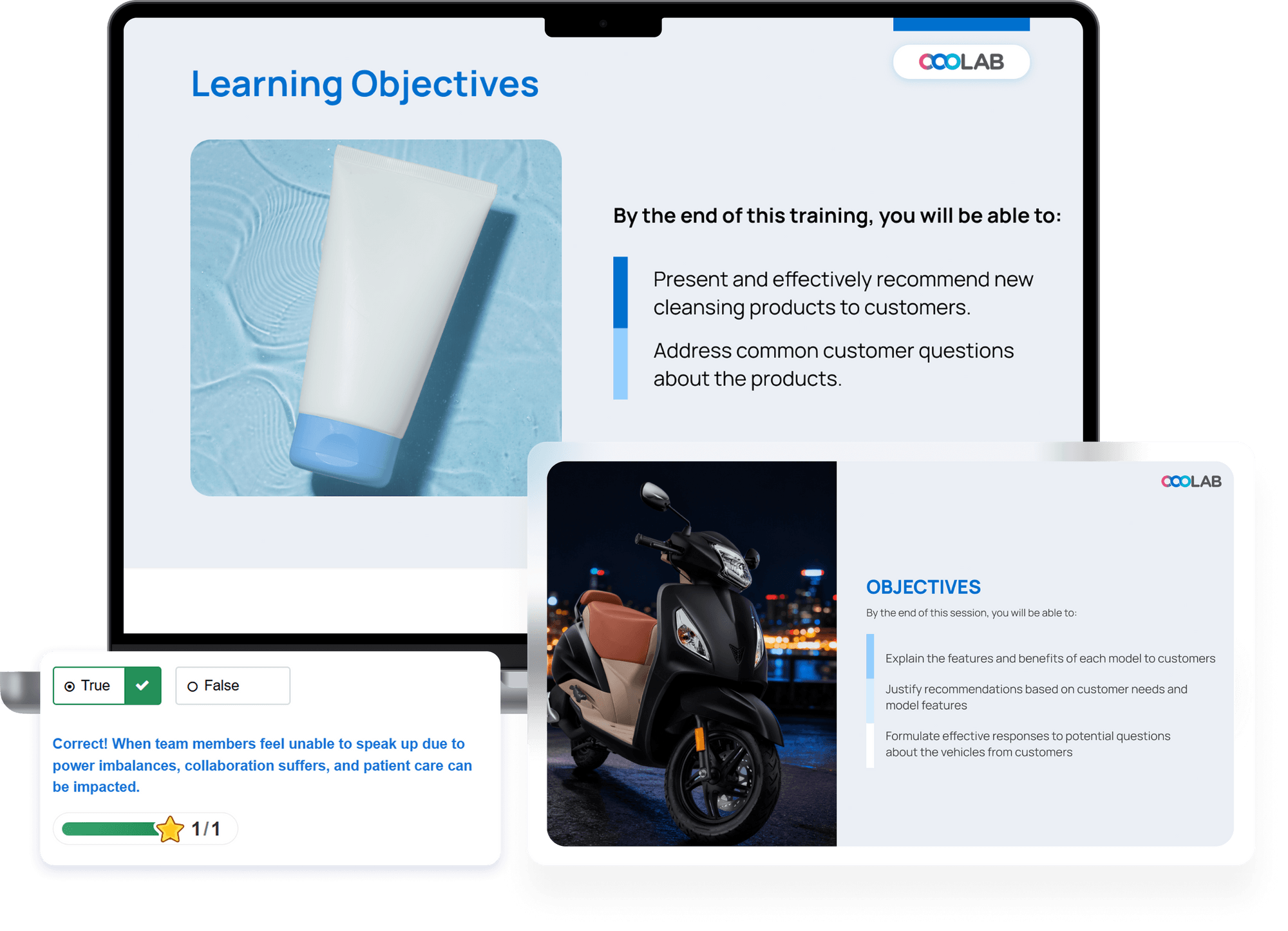 Clear objectives on each lesson makes sure the instructor and the learners evaluate their learning 
