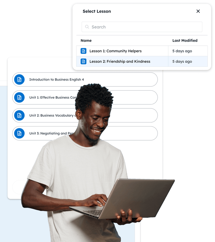Centralized Course management image from the admin portal showing a lesson and unit overview. 