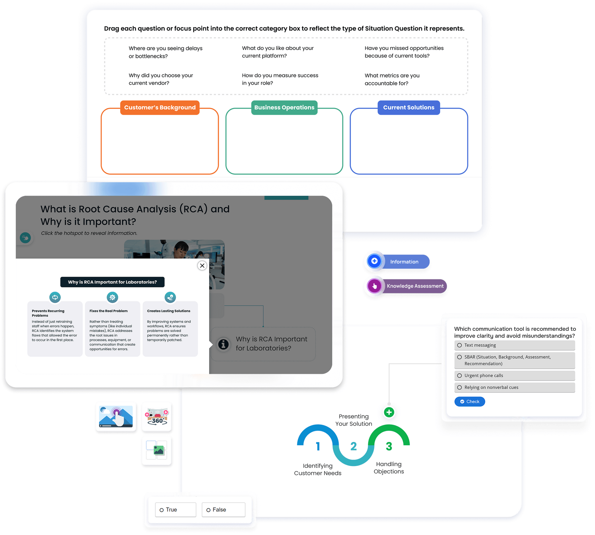 Learning content presented in multiple interactive content types powered by H5P.