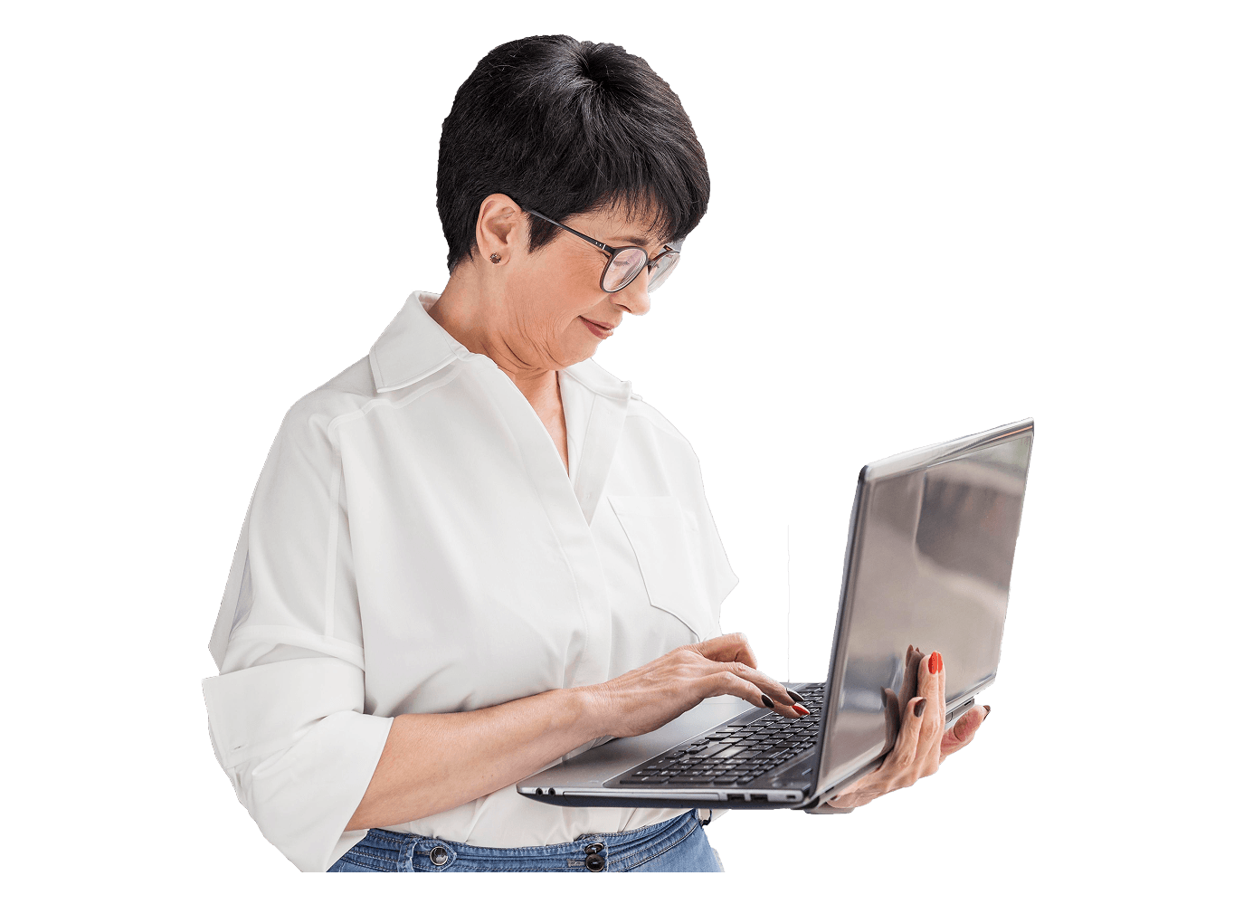 A woman working on laptop