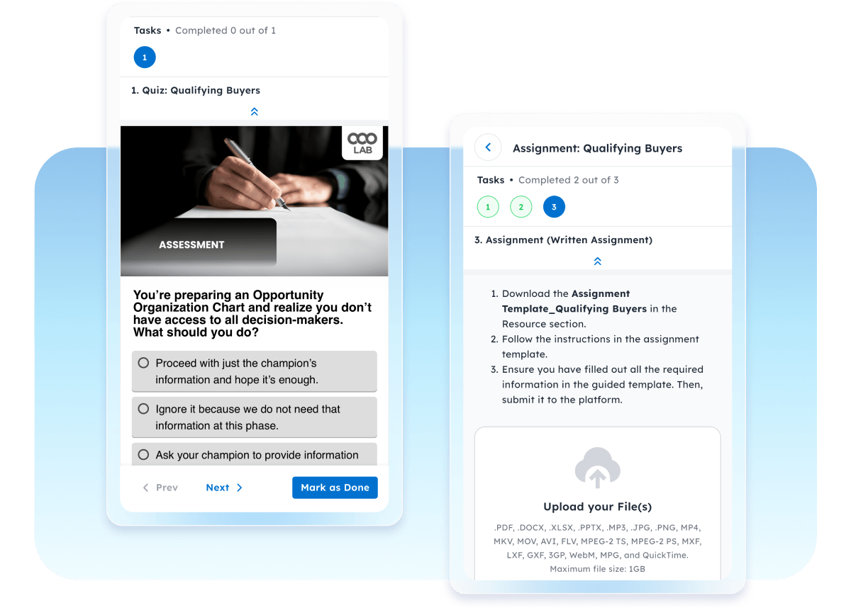 Delivery of homework and assessments to learner portal. Feedback and results provided post-completion.