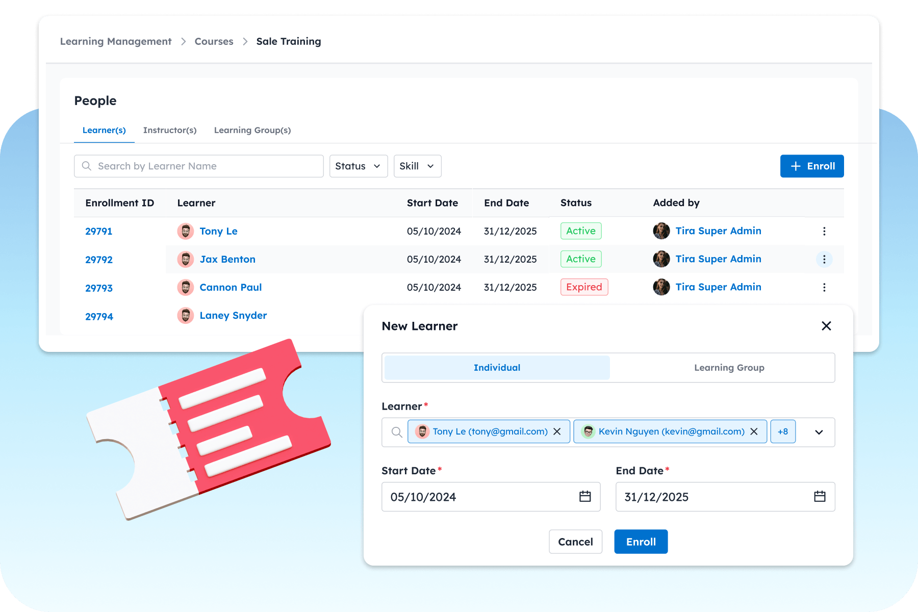 Comprehensive student management: Personal details, class credits, and credit transaction history. 