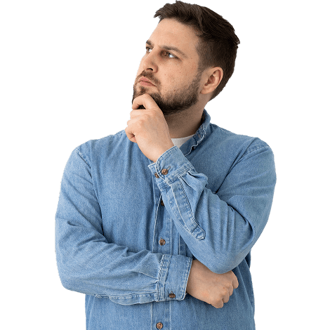 A red warning triangle suggests a problem and a 3D bubble figure in an engineering outfit is thinking deeply.