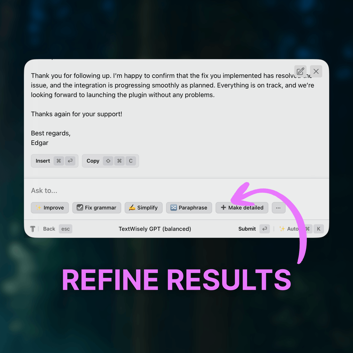 Refine results in TextWisely macOS app