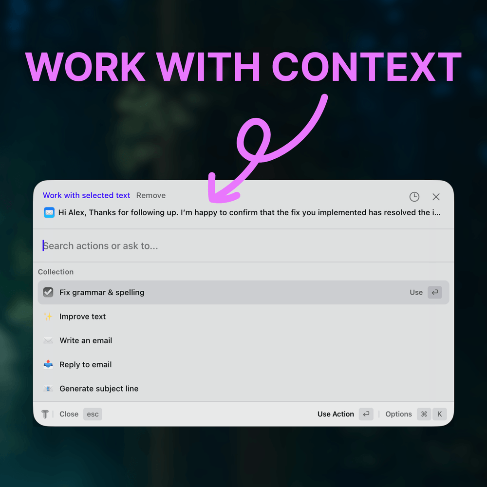 Work with selected text in TextWisely macOS app