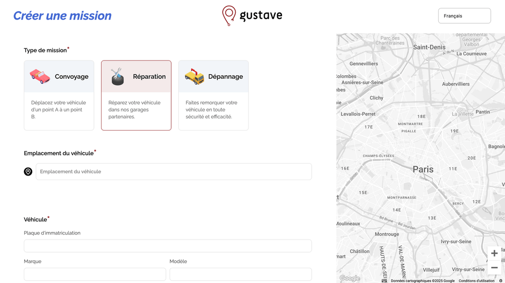 Application Gustave pour réparation de véhicule à domicile 