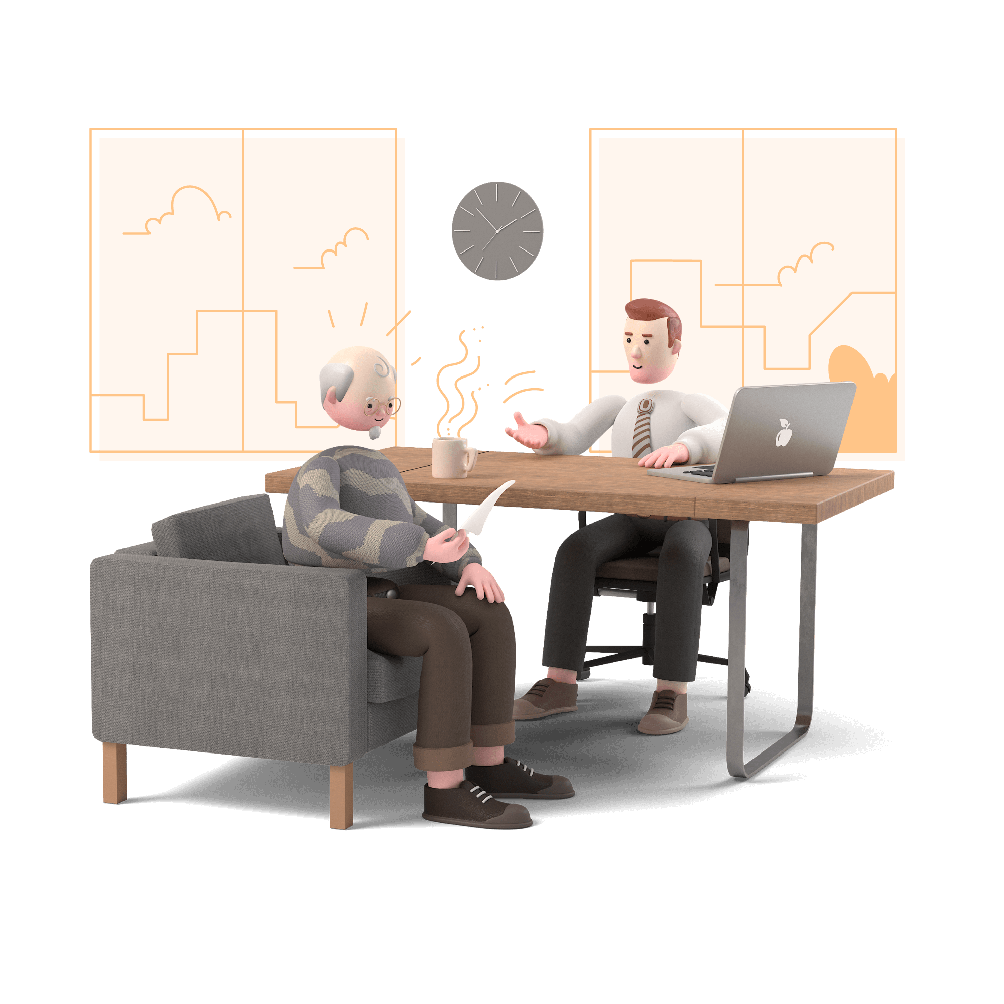 business office workspace desk consultation device client customer