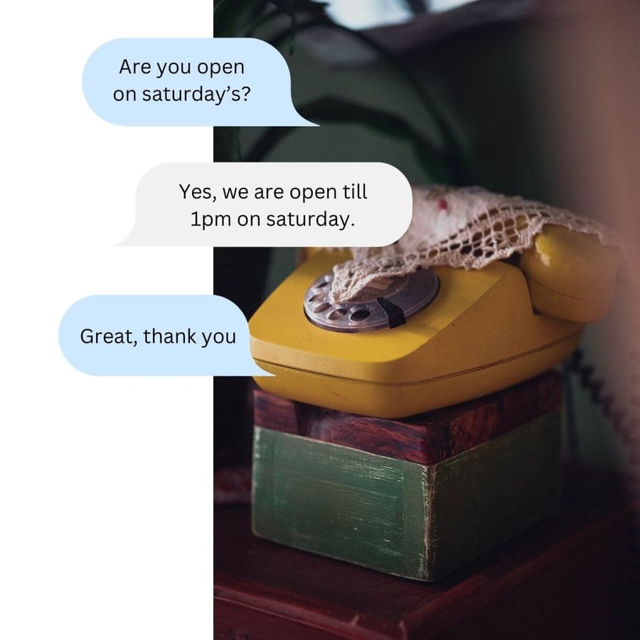 A business interacting with its client about open timings by sending text from business phone number.jpg