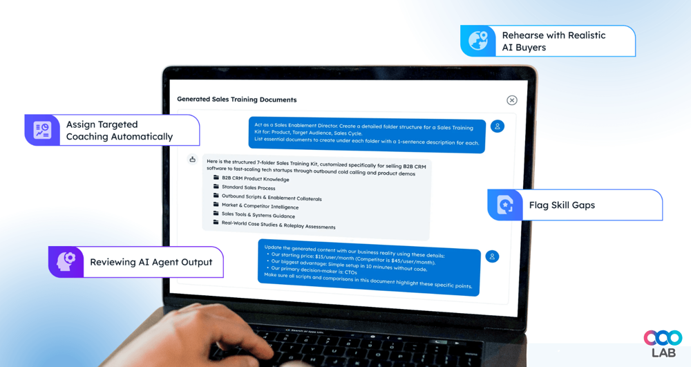 Sales training curriculum covering AI agent output review - LearningOS