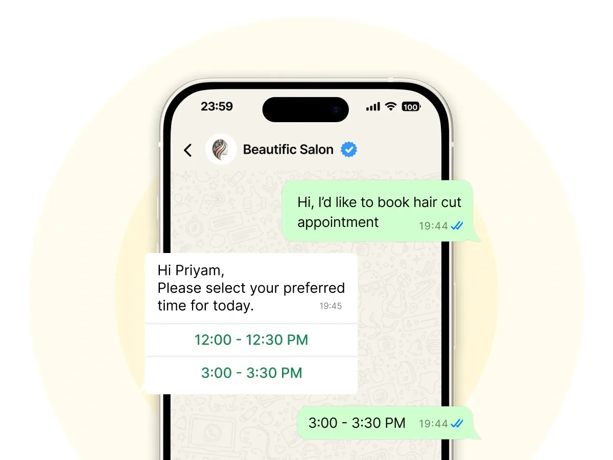 message sent via WhatsApp API