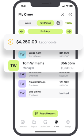 Construction crew digital timesheets in the Time Squared mobile app