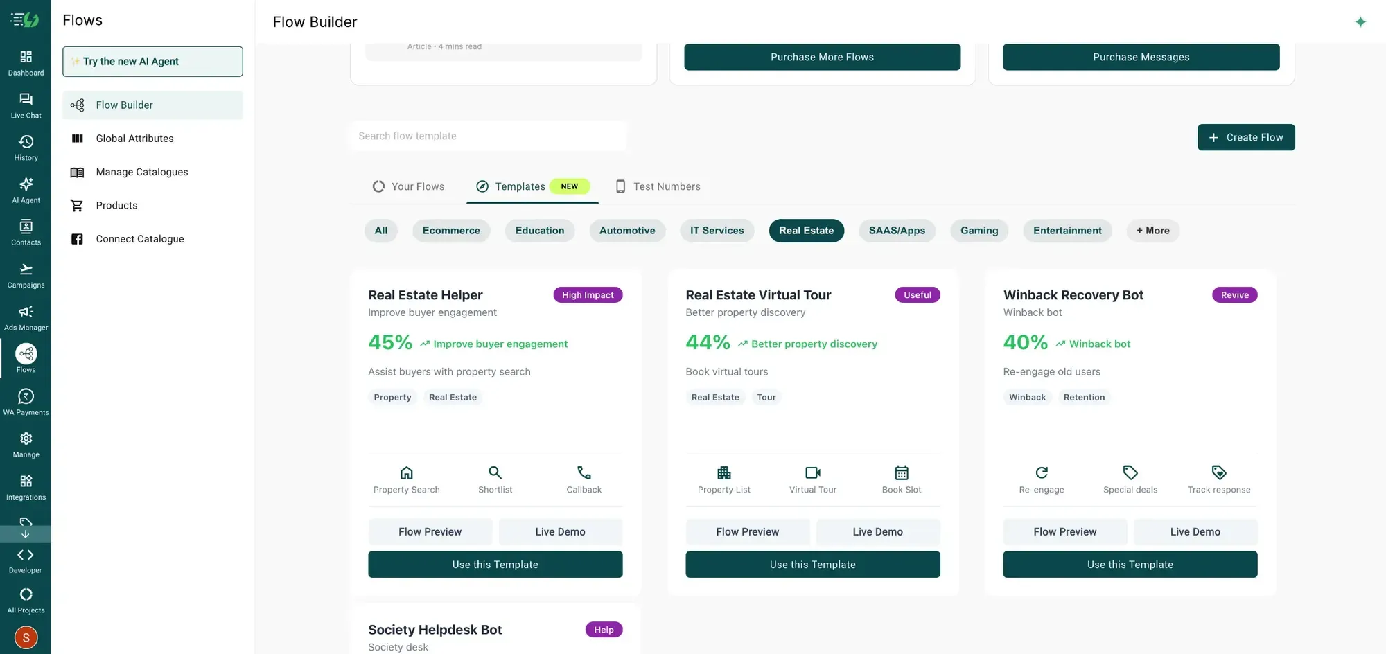 Modelos de chatbot para o setor imobiliário na AiSensy