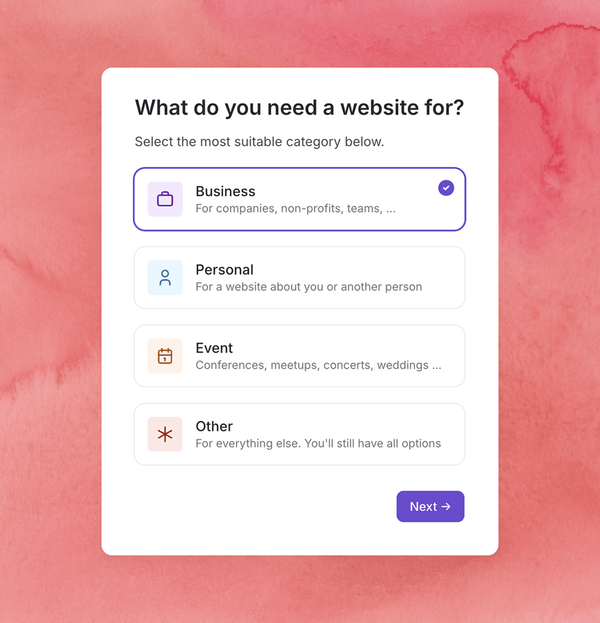 a screenshot of the website generator form