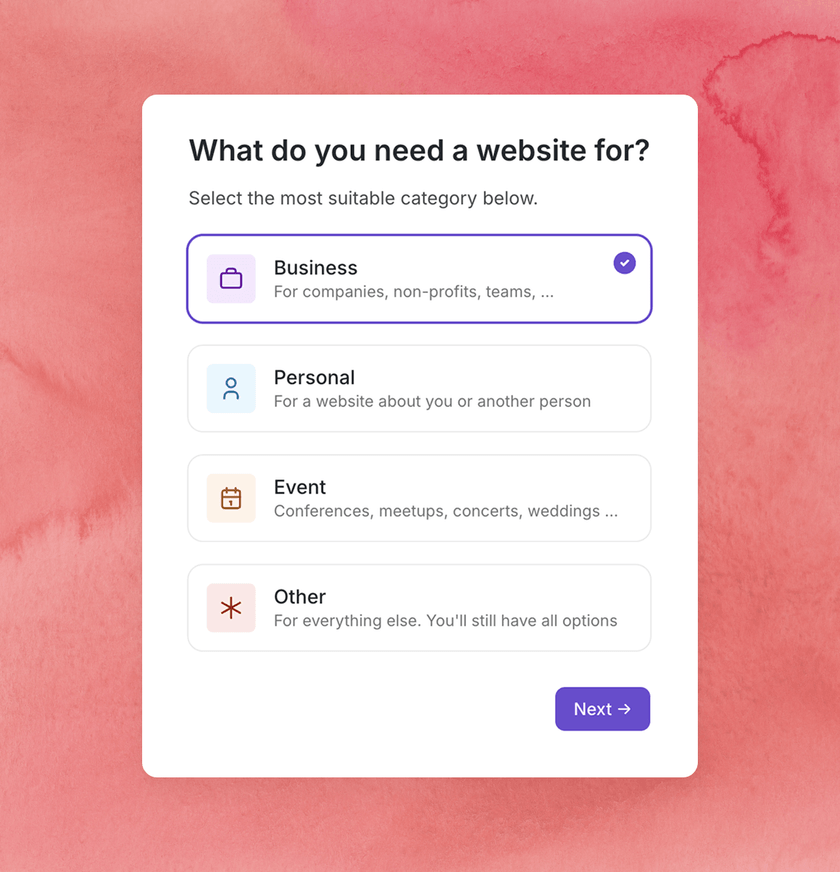 a screenshot of the website generator form